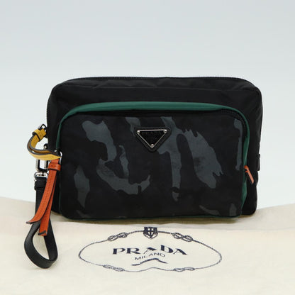 PRADA Clutch Bag Nylon Black Green Auth 79868