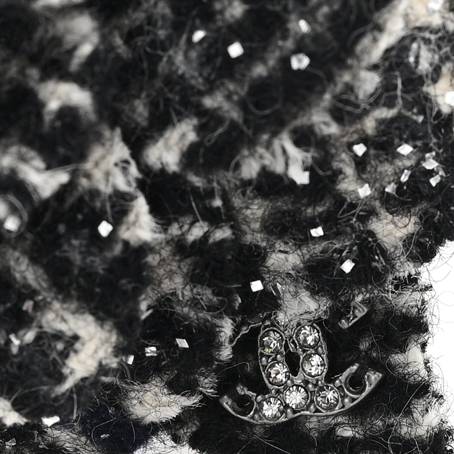 Tweed Camellia Pin Brooch Black White Navy