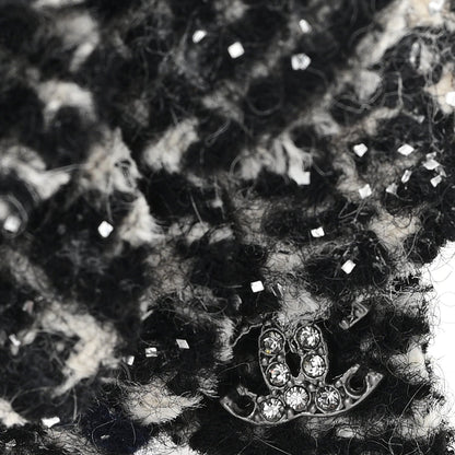 Tweed Camellia Pin Brooch Black White Navy
