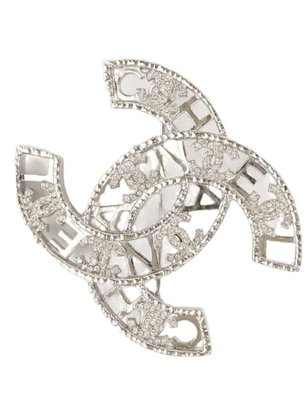 Crystal CC Coco Logo Brooch Silver Chanel