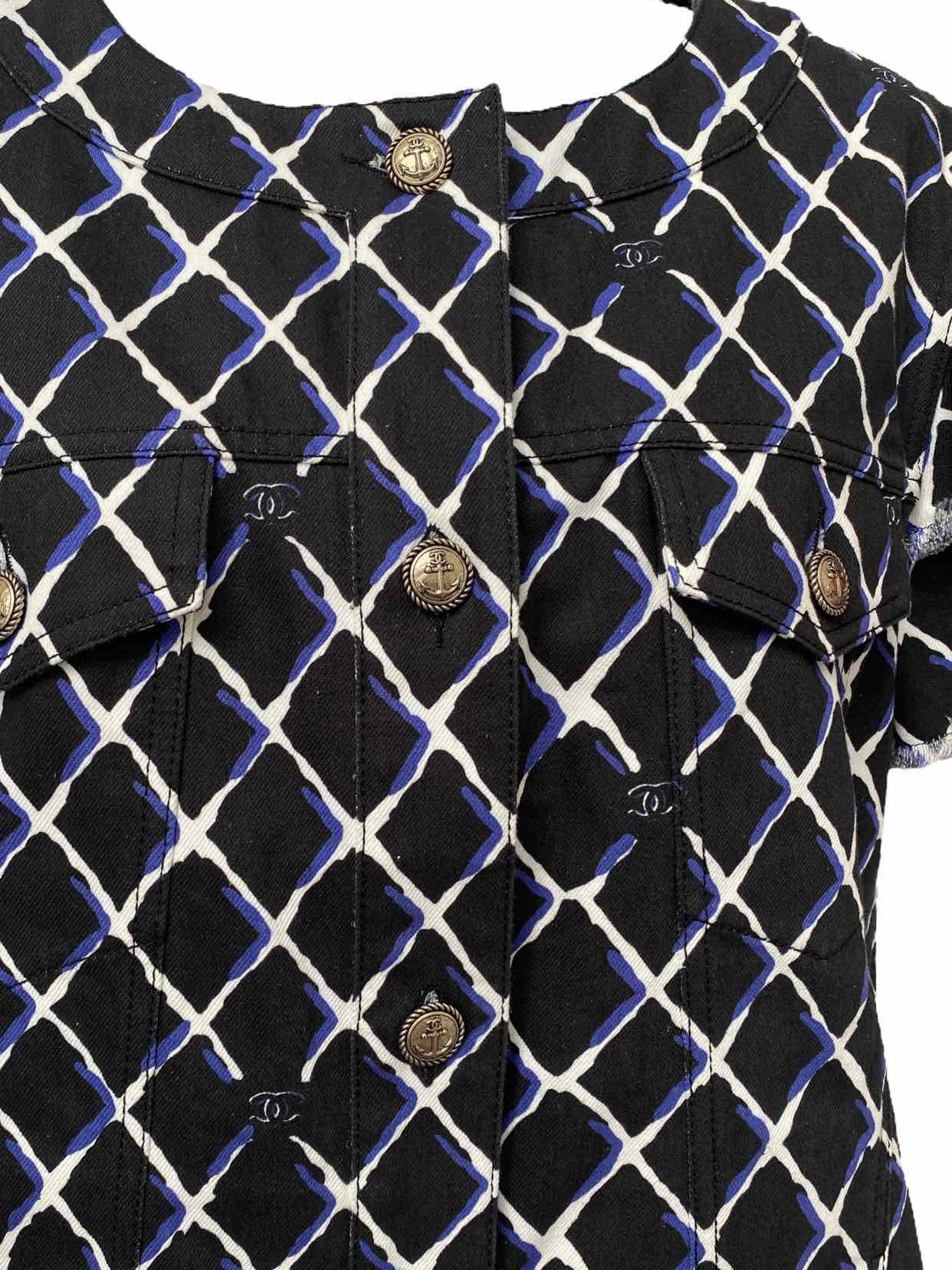 CHANEL Cap Sleeve Black, White & Blue Size US 8 Jacket