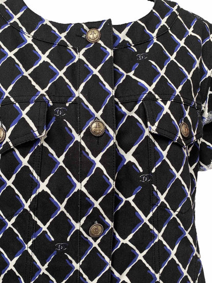 CHANEL Cap Sleeve Black, White & Blue Size US 8 Jacket