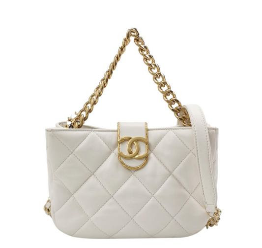 Chanel double C logo chain bag **cm white Sheepskin