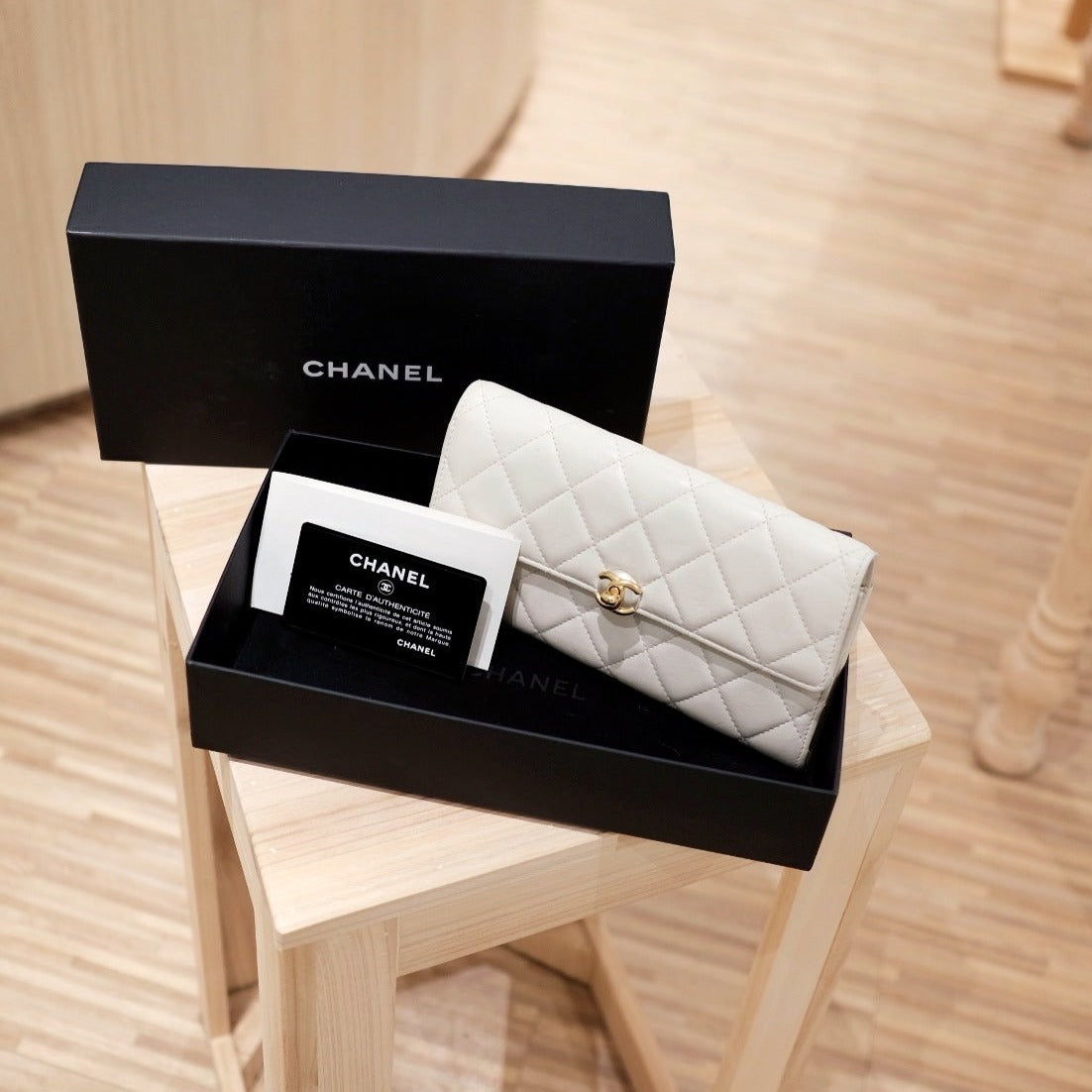 Chanel lambskin pearl CC long wallet