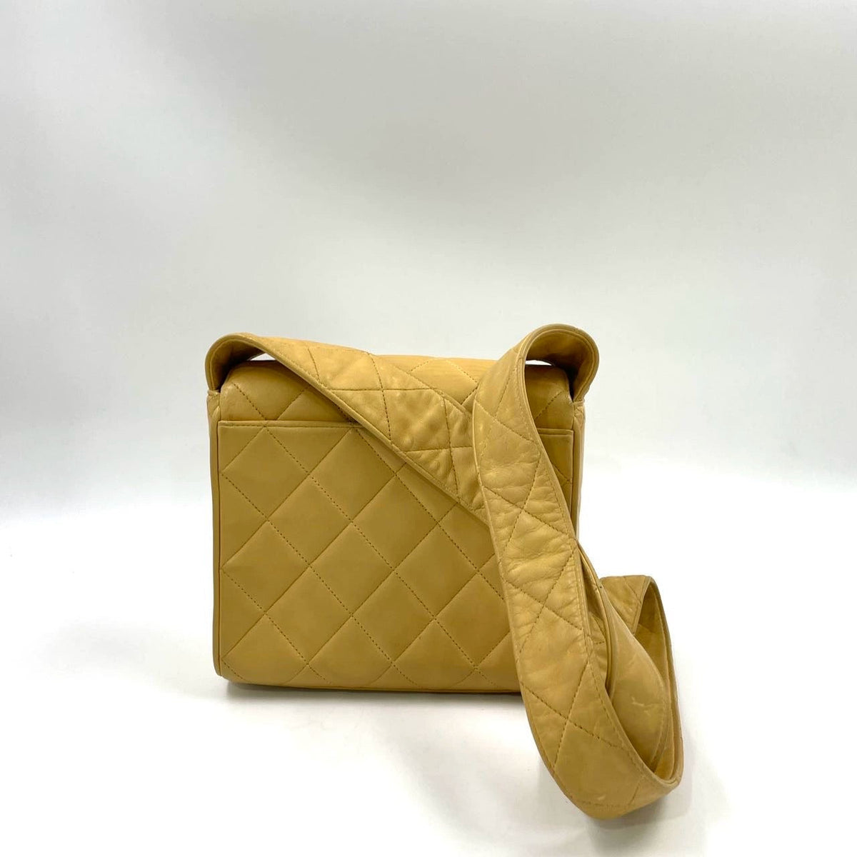 Chanel Vintage Flap Crossbody Bag Yellow Lambskin Leather, 1991-1994