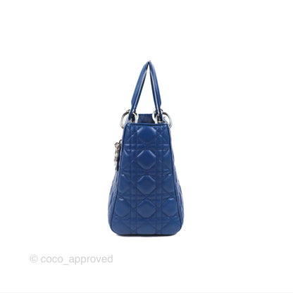 Christian Dior Medium Lady Dior Cannage Dark Blue Lambskin Silver Hardware