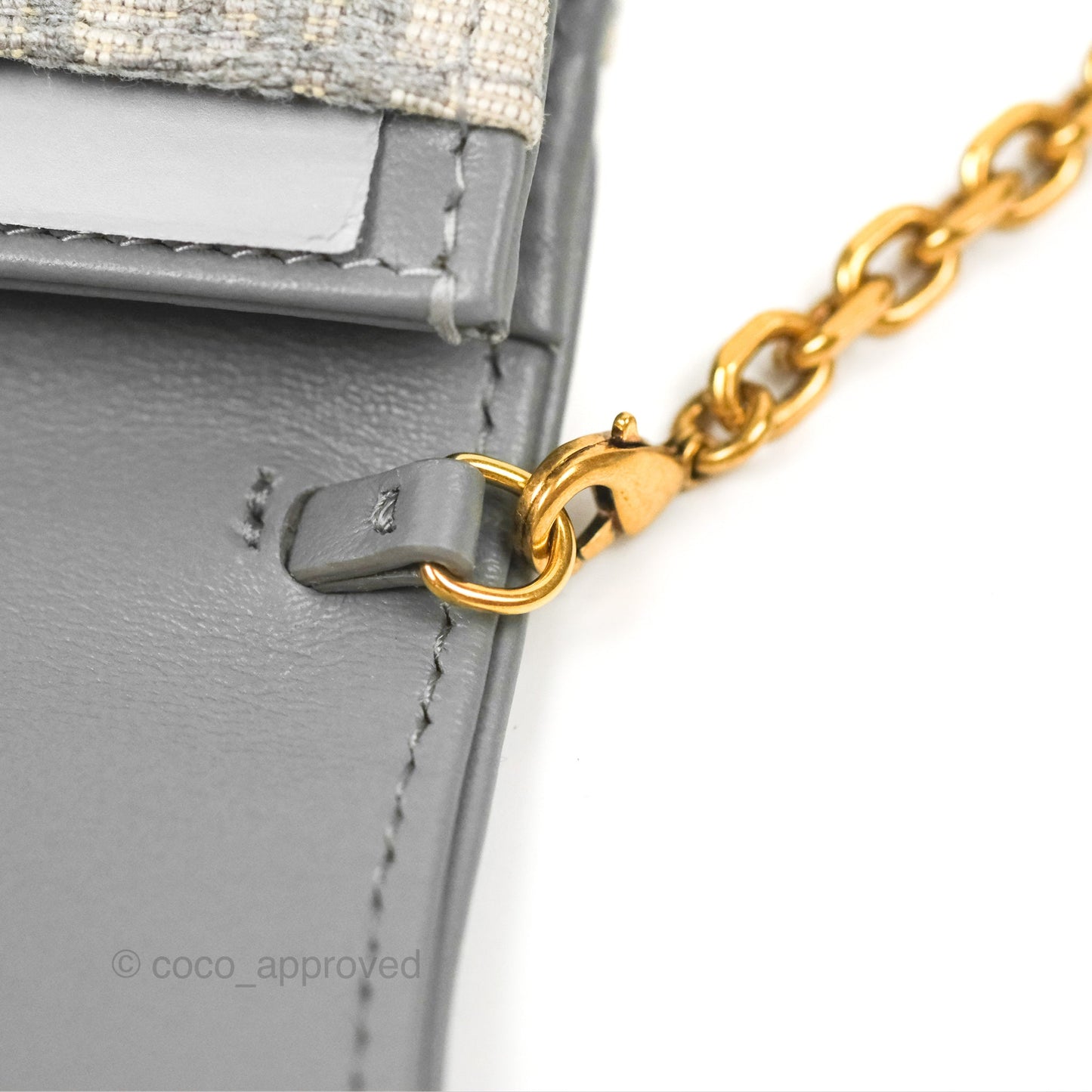 Dior Saddle Wallet On Chain Grey Oblique