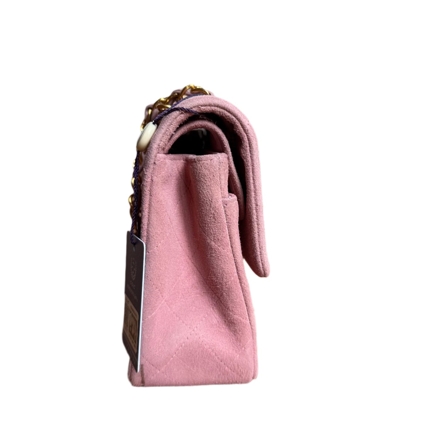 Chanel Classic Flap Vintage Small Pink Suede Leather with 24k Gold HW, 1991-1994