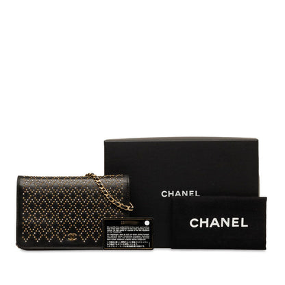 Chanel Studded Leather Wallet on Chain Leather Long Wallet in Good condition