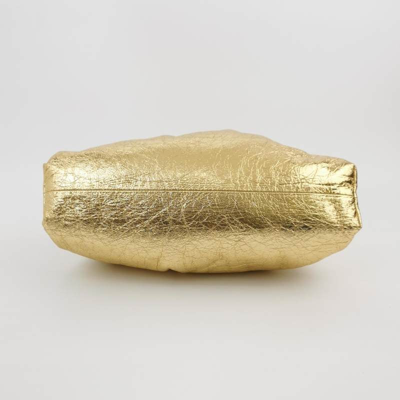 Bottega Veneta Pouch Large Metallic Gold Wrinkled Leather