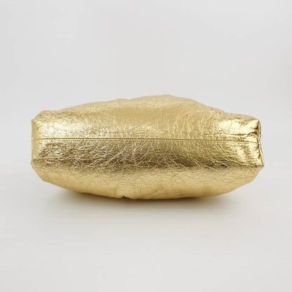 Bottega Veneta Pouch Large Metallic Gold Wrinkled Leather