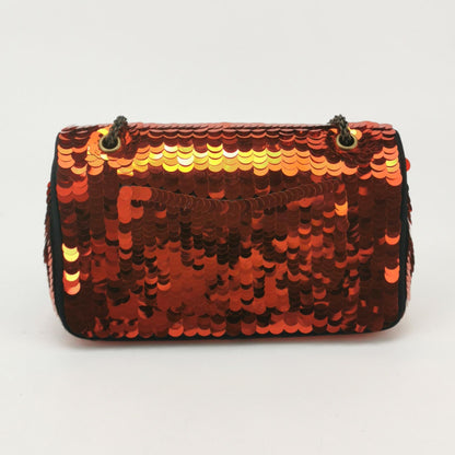 Chanel Paillette Flap Bag Medium Red Glitter Sequins Gold Chain Strap
