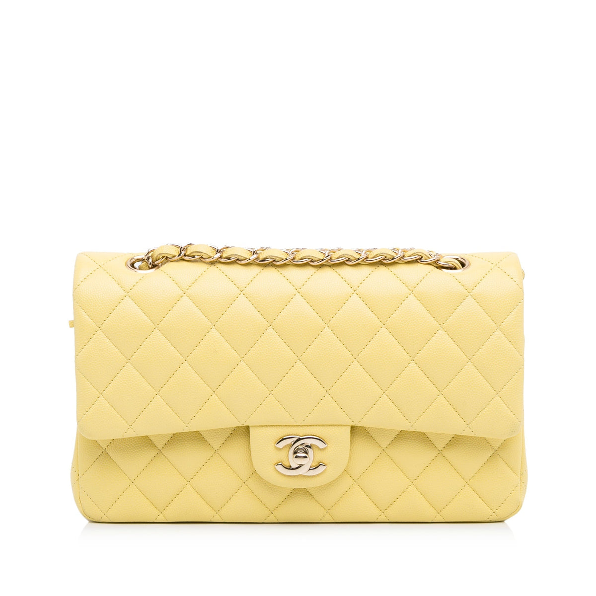 Chanel Classic Double Flap Medium Yellow Caviar Silver