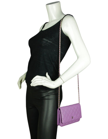 Chanel 2022 Purple Quilted Caviar Leather Wallet On Chain WOC Crossbody Bag
