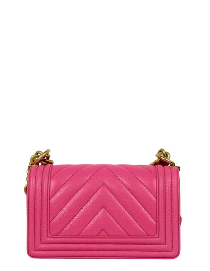 Chanel 2024C Fuchsia Neon Pink Caviar Leather Small Boy Bag