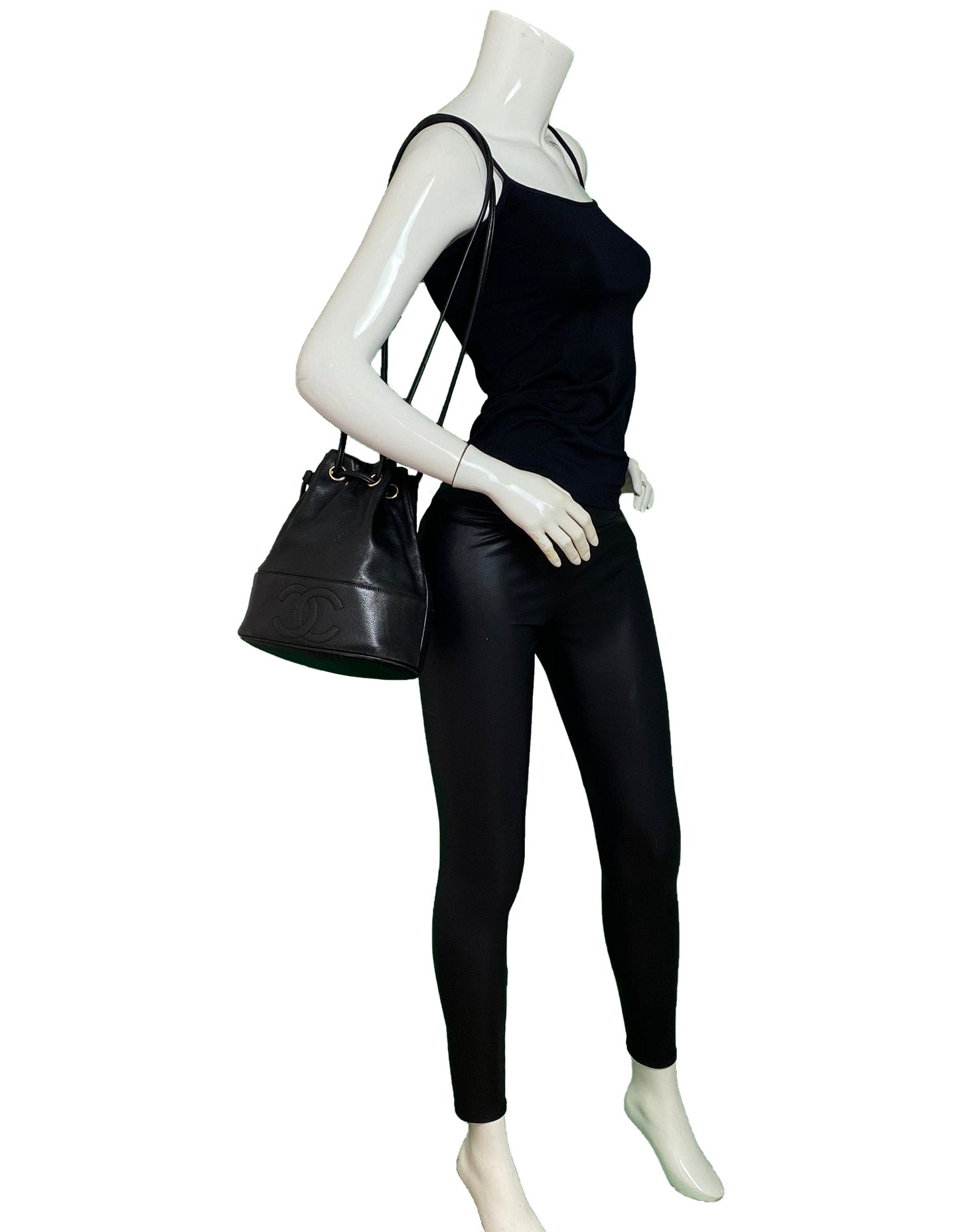 Chanel Black Caviar Leather CC Vintage Bucket Bag