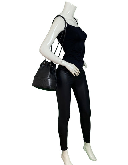 Chanel Black Caviar Leather CC Vintage Bucket Bag