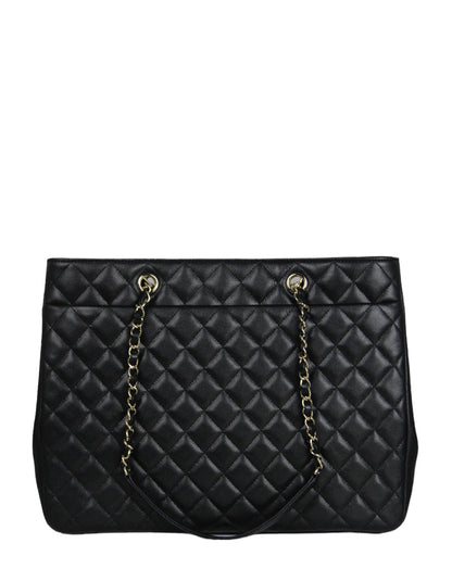 Chanel 2022 Black Caviar Leather Quilted Large Classic Shopping Tote Bag