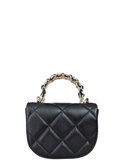Chanel Black Lambskin Quilted Pearl Top Handle Micro Bag