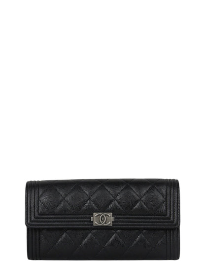 Chanel Black Quilted Large Boy Gusset Flap Wallet