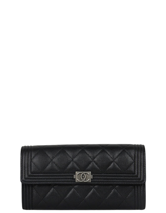 Chanel Black Quilted Large Boy Gusset Flap Wallet