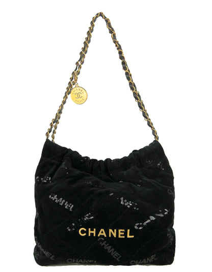 Chanel Black Velvet Sequins Chanel 22 Tote Bag