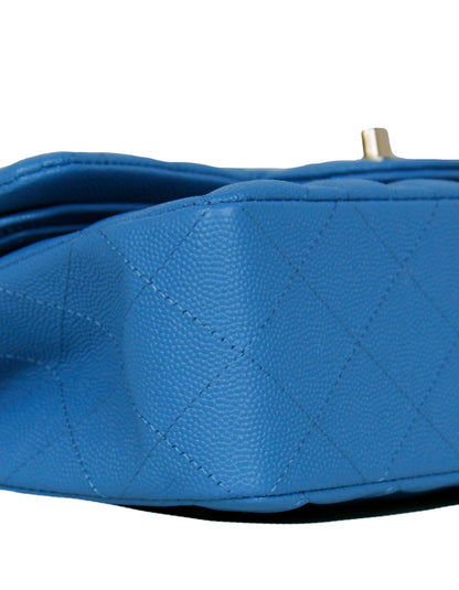 Chanel Blue Caviar Leather Quilted Small Double Flap Classic Bag