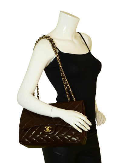 Chanel Brown Lambskin Quilted Single Flap Jumbo Classic Bag