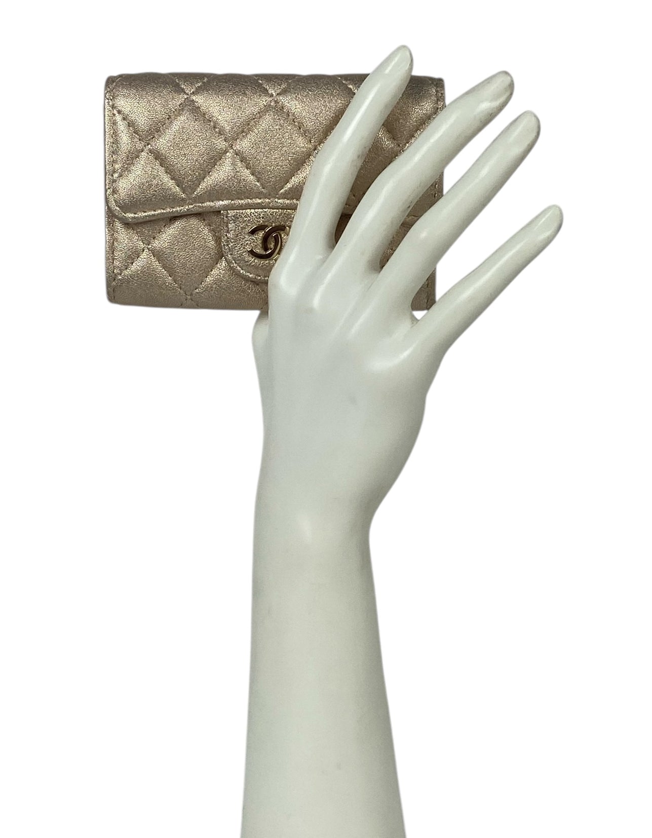 Chanel Metallic Quilted Flap Card Holder