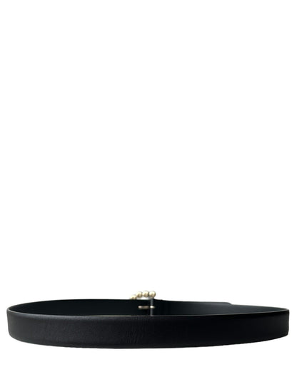 Chanel NWT Black Leather Belt w/ Pearl Buckle sz 90/36"