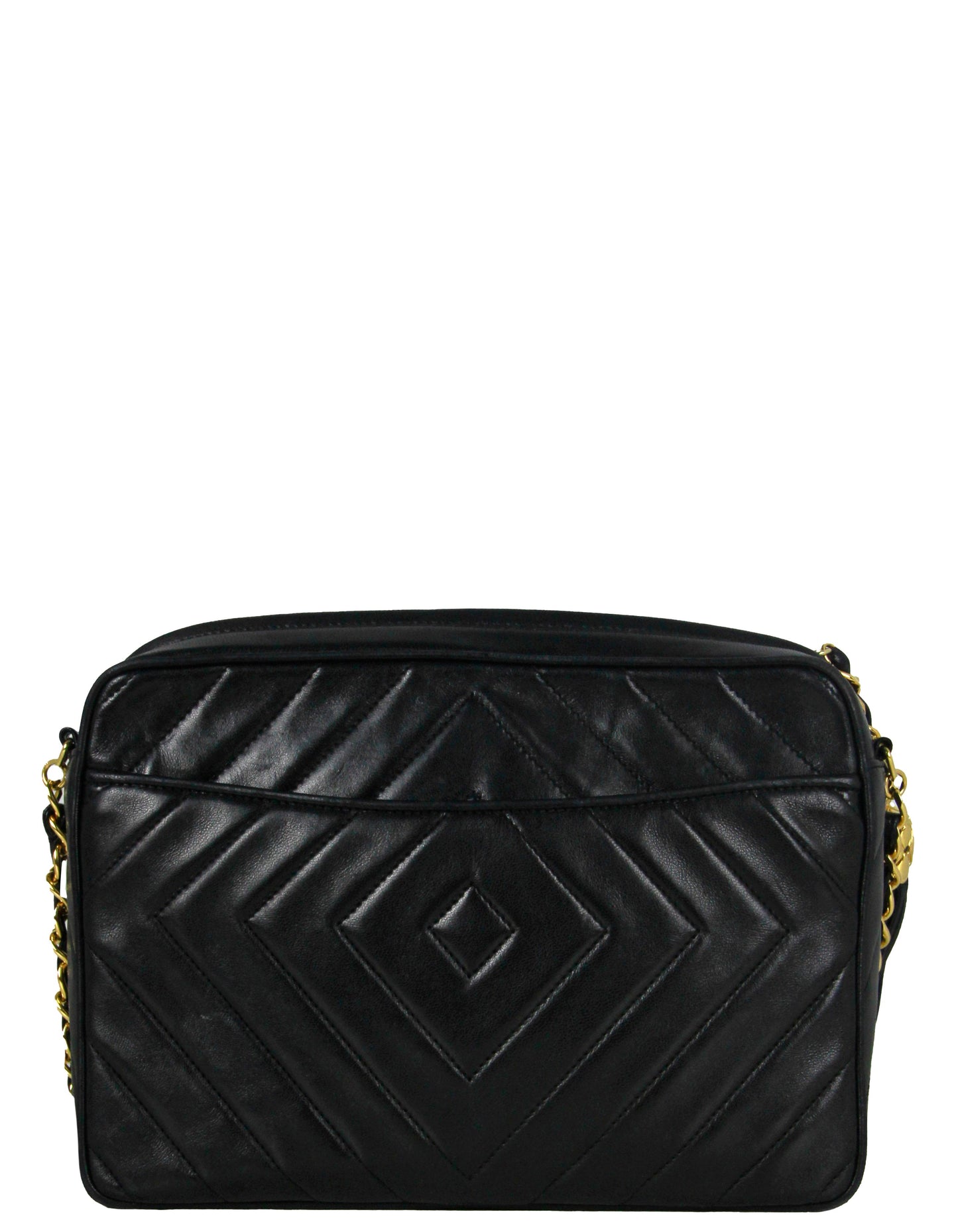Chanel Vintage Black Lambskin Leather Diamond Quilted Camera Bag