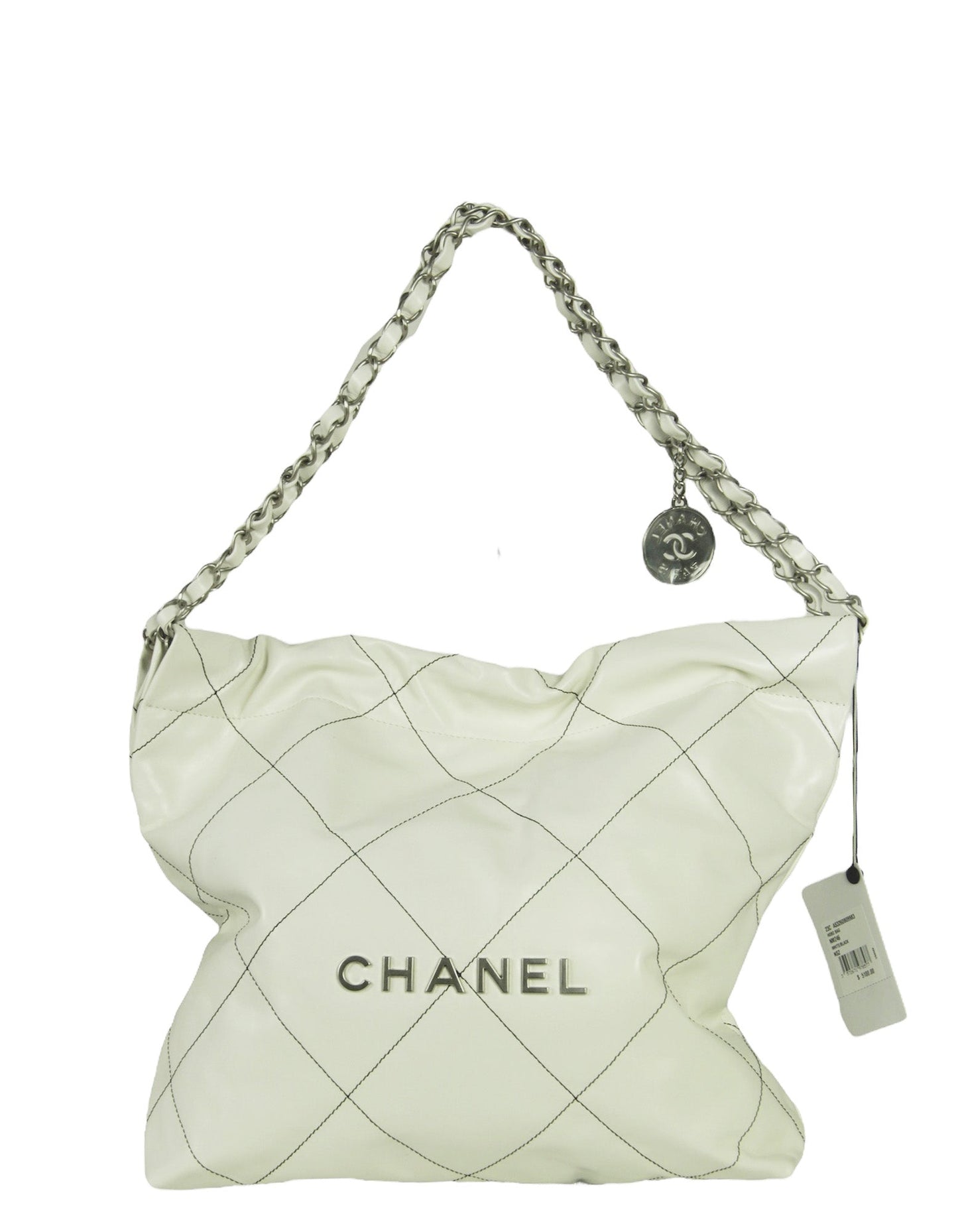 Chanel White Leather Quilted Chanel 22 Tote Bag