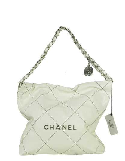 Chanel White Leather Quilted Chanel 22 Tote Bag