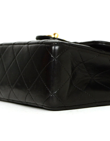 Chanel '90s Vintage Black Lambskin Leather Quilted Micro Mini Kelly Flap Bag