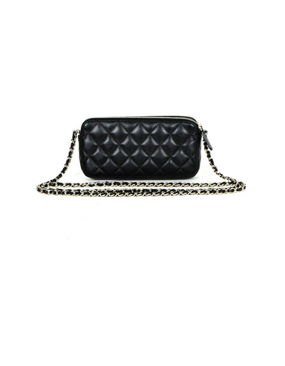 Chanel Black Lambskin Quilted Leather Classic Clutch with Chain
