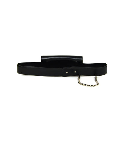 Chanel Black Smooth Leather 2.55 Reissue Lock Belt Bag w/ Chain