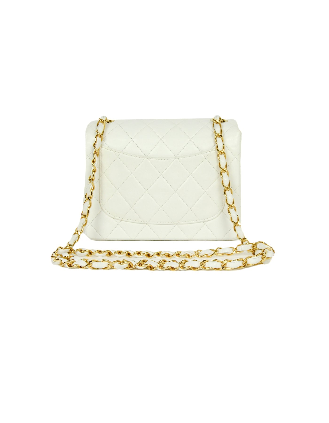 Chanel White Lambskin Leather Quilted Square Mini Flap Classic Bag