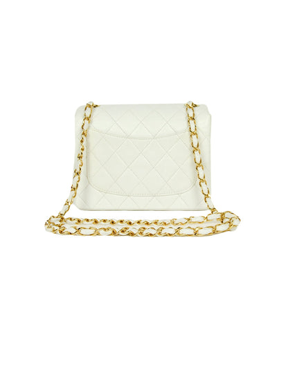 Chanel White Lambskin Leather Quilted Square Mini Flap Classic Bag