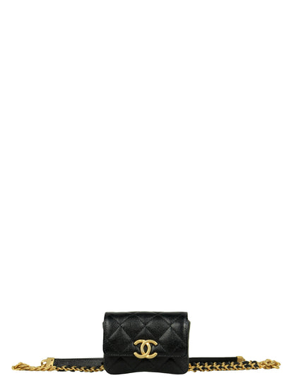 Chanel Black & Gold Caviar Leather Mini Melody Belt Bag Card Holder