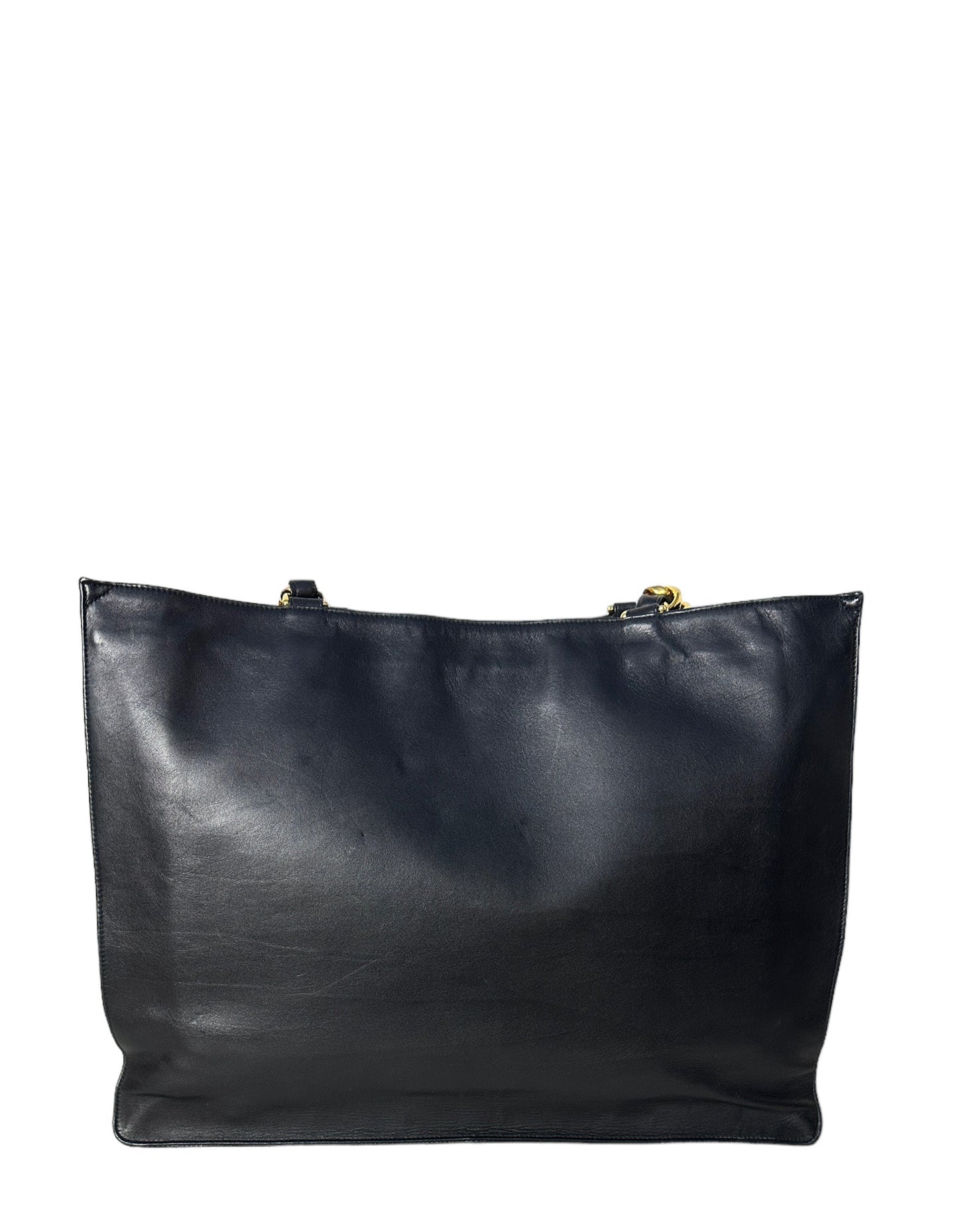 Chanel Vintage Black Leather CC Logo Tote