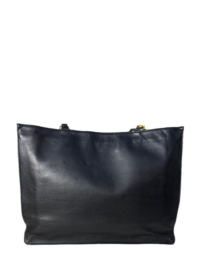 Chanel Vintage Black Leather CC Logo Tote