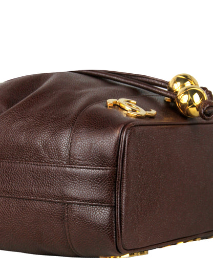 Chanel Brown Vintage Logo Caviar Leather Bucket Bag