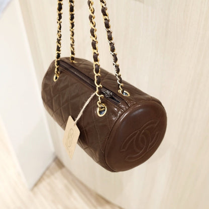 Chanel vintage quilted lambskin cylinder bag