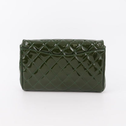Chanel Envelope Clutch with Chains Shoulder Bag Dark Green Patent Leather