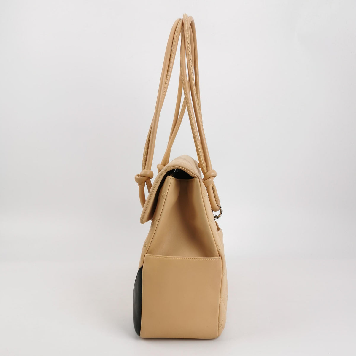 Chanel Cambon Flap Maxi Beige Calfskin Leather Double Strap Shoulder Bag