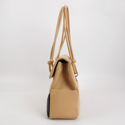 Chanel Cambon Flap Maxi Beige Calfskin Leather Double Strap Shoulder Bag