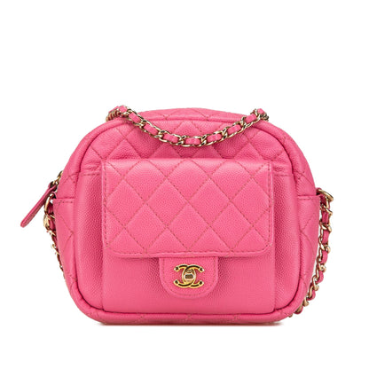 Pink Chanel Quilted Caviar CC Day Camera Bag