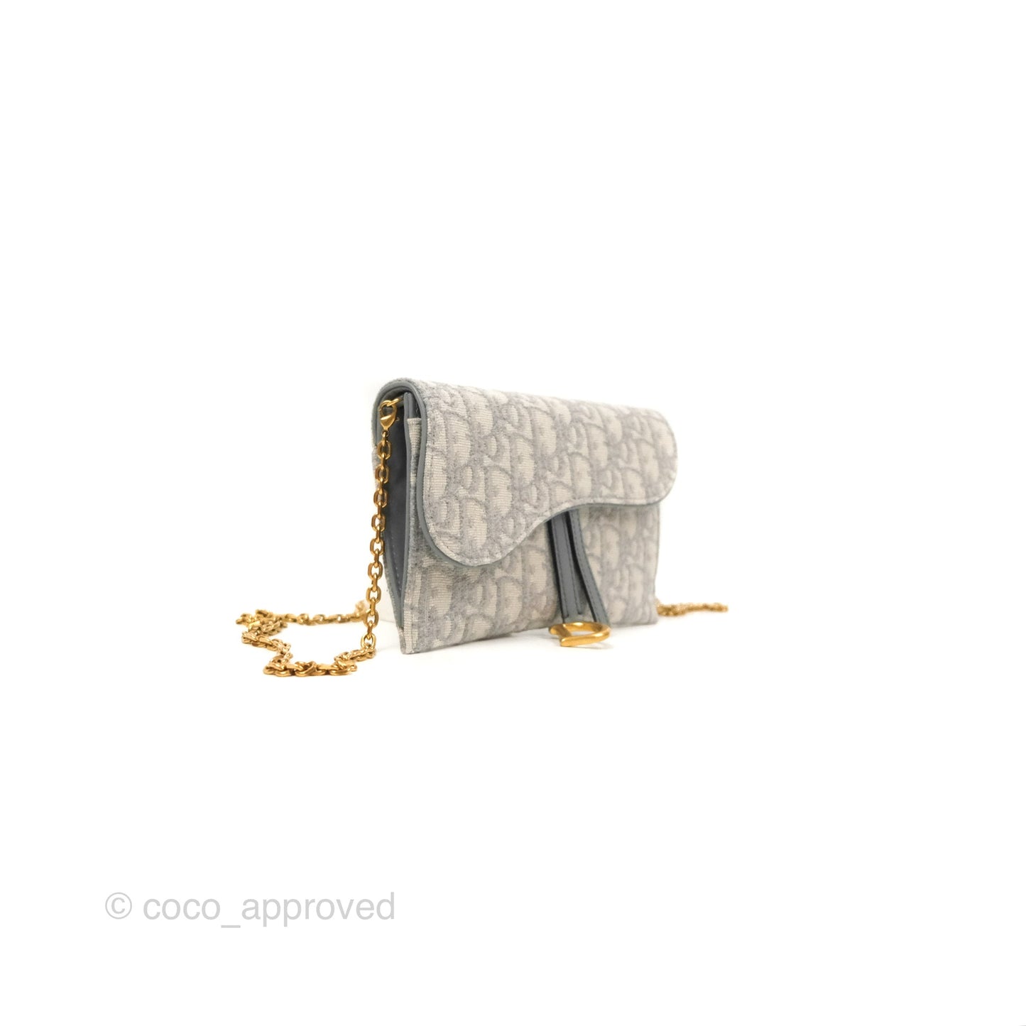 Dior Saddle Wallet On Chain Grey Oblique