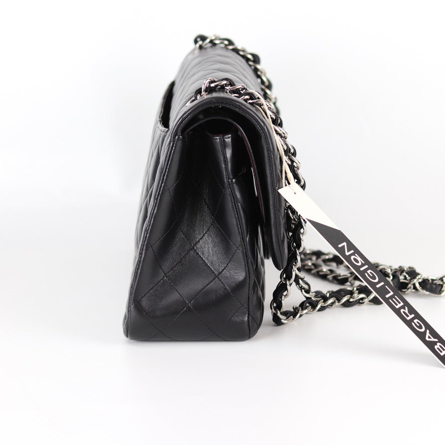 Jumbo Double Flap in Black Lambskin with SHW