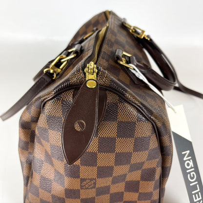 Louis-Vuitton Damier Ebene Speedy 30 Canvas Bag with Strap